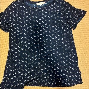 Business casual Navy and White Short Sleeve blouse